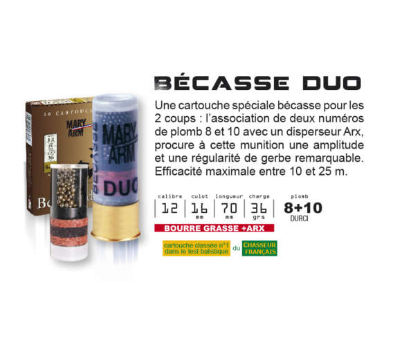 CARTOUCHES MARY ARMES CAL.12 BECASSE DUO 8 + 10