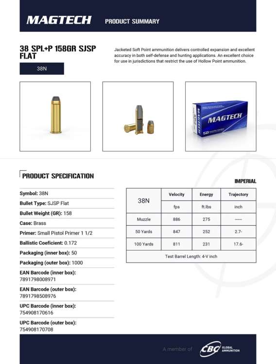 MUNITIONS MAGTECH 38 SPECIAL +P SJSP, 158 GRS – Image 3