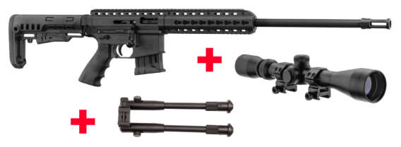 PACK CARABINE PALLAS SNIPER BLACK BA15 CAL.22LR AVEC BIPIED BO METAL ET LUNETTE 3-9X40 DIAM 25.4MM RAIL DE 21MM
