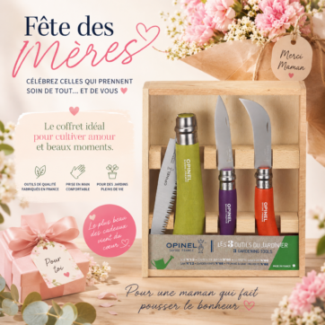 COFFRET OPINEL JARDIN SCIE, COUTEAU DE JARDIN ET SERPETTE