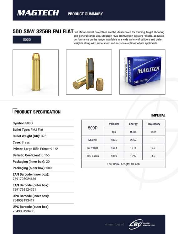 MUNITIONS MAGTECH 500 SetW MAG 325 GR FMJ – Image 3