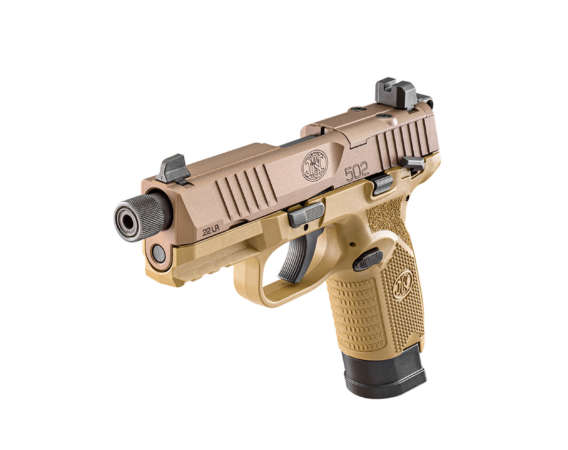 PISTOLET FN HERSTAL FN 502, CALIBRE 22 LR, CHARGEURS 10 ET 15, FILETAGE 1/2X28 TAN – Image 4