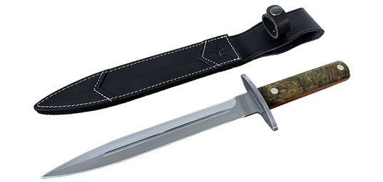 DAGUE DE CHASSE CUDEMAN LAME 240 MM MANCHE NOYER ETUI CUIR – Image 2