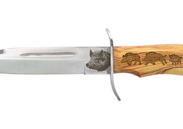 DAGUE KEILER LAME 16 CM GRAVURE SANGLIER MANCHE OLIVIER ETUI CUIR