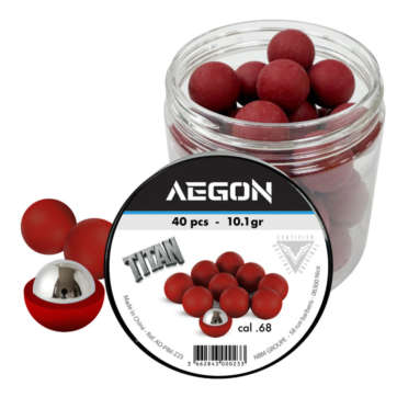 MUNITIONS AEGON TITAN NOYAU ACIER, CALIBRE 68, BILLE DE 10.1 G X40