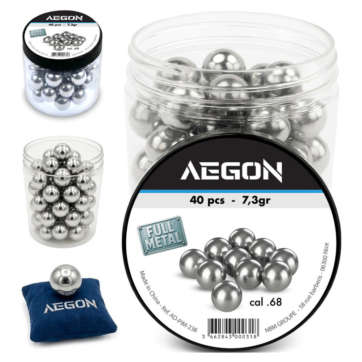 MUNITIONS AEGON FULL METAL, ALUMINIUM, CALIBRE 68, BILLE DE  7.3G X40